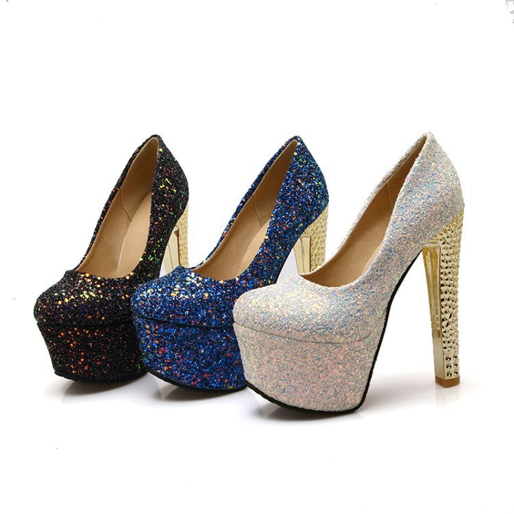 Stiletto High Heels for Men - Sparkling Sequins Platform Shoes