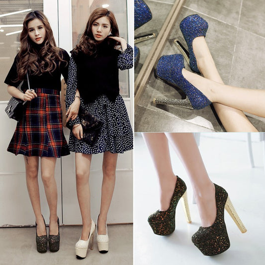 Stiletto High Heels for Men - Sparkling Sequins Platform Shoes