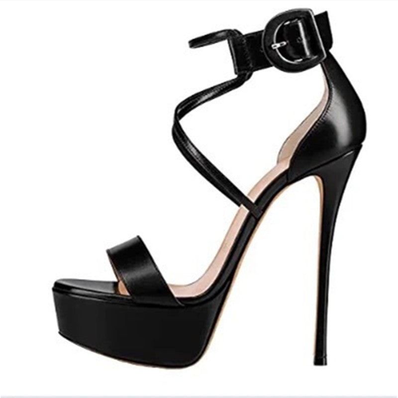 Strappy Leather Platform Stiletto Heels for Men