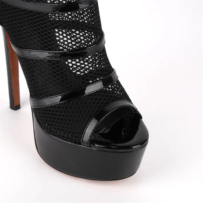 Mesh Peep-Toe Stiletto Ankle Boots High Heels - Heelure™