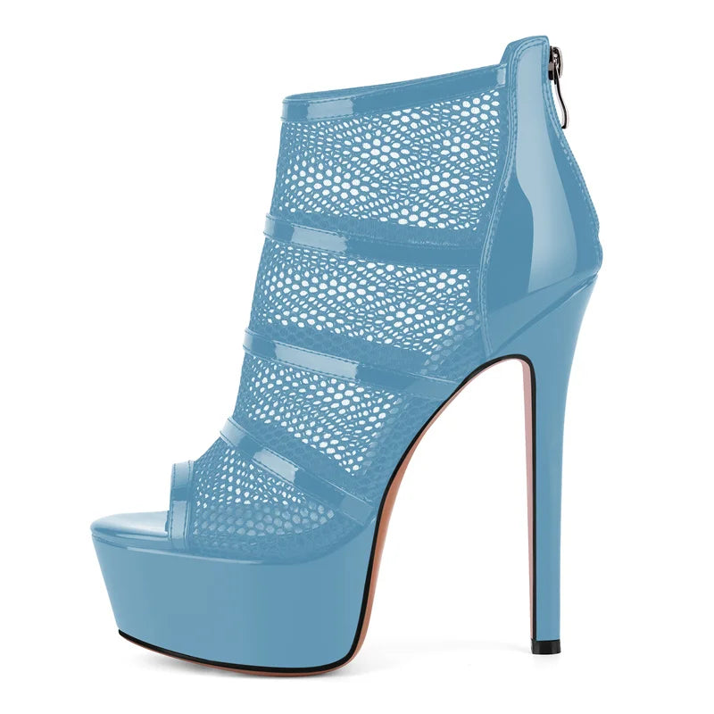 Mesh Peep-Toe Stiletto Ankle Boots High Heels - Heelure™
