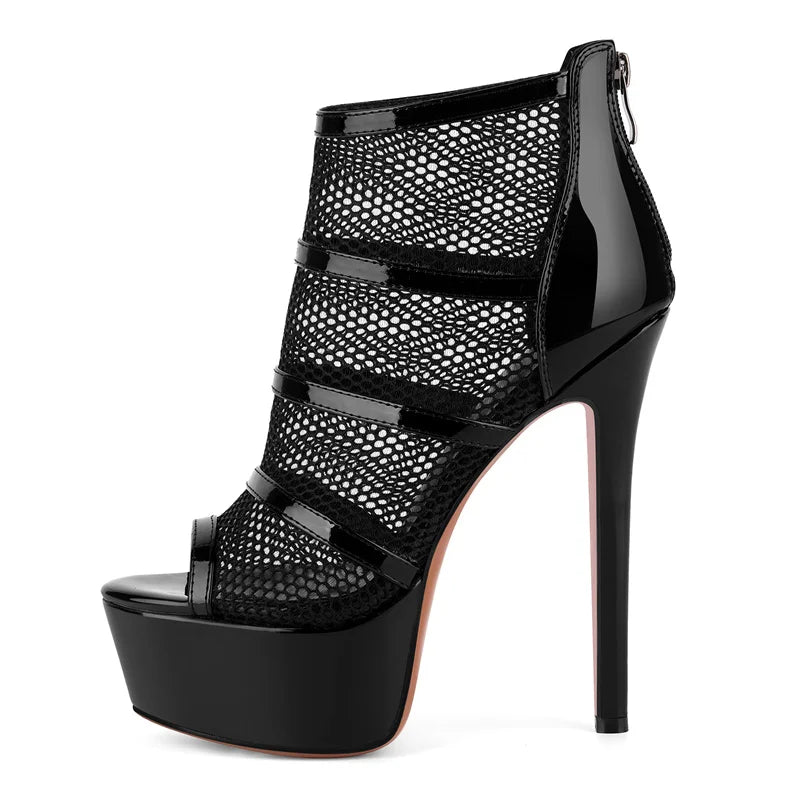 Mesh Peep-Toe Stiletto Ankle Boots High Heels - Heelure™