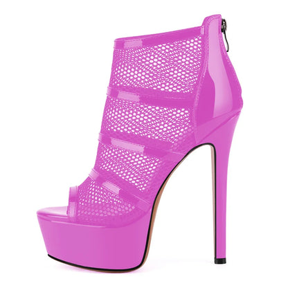 Mesh Peep-Toe Stiletto Ankle Boots High Heels - Heelure™