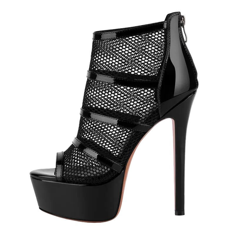 Mesh Peep-Toe Stiletto Ankle Boots High Heels - Heelure™