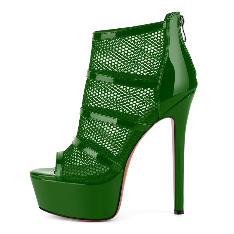 Mesh Peep-Toe Stiletto Ankle Boots High Heels - Heelure™