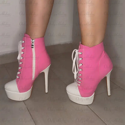 Canvas Ankle Platform Stiletto Boot Heels - Heelure™