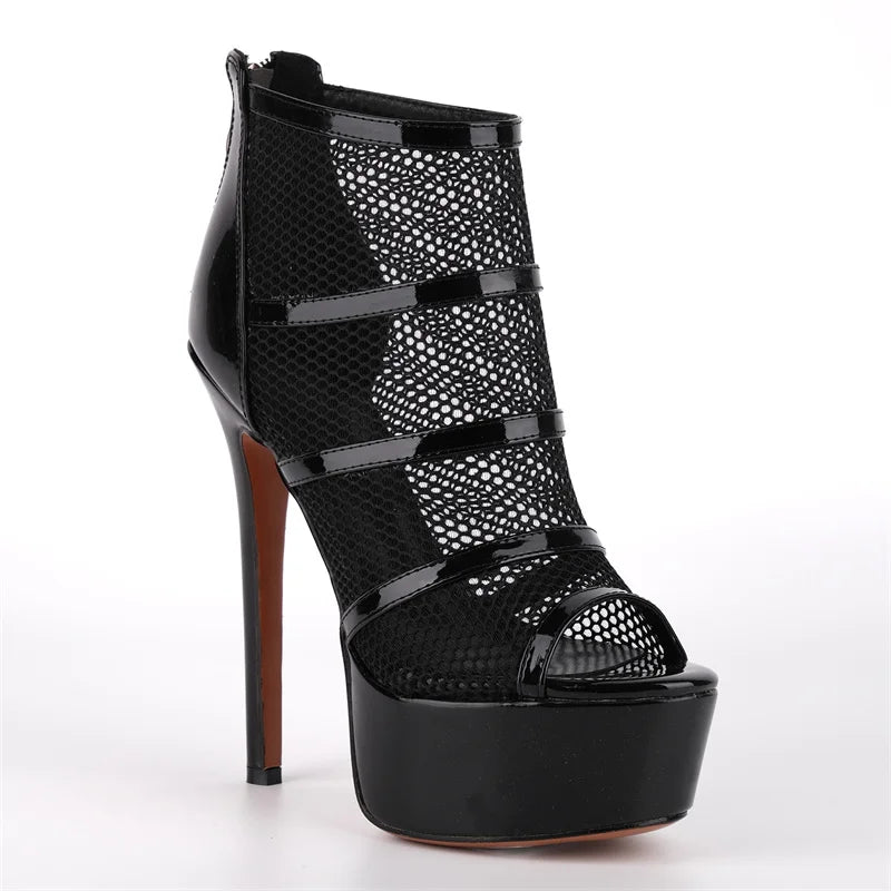 Mesh Peep-Toe Stiletto Ankle Boots High Heels - Heelure™