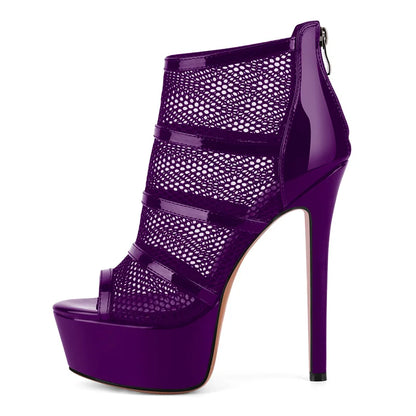 Mesh Peep-Toe Stiletto Ankle Boots High Heels - Heelure™