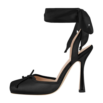 Satiné Ankle Strap Stiletto Sandals by Heelure™