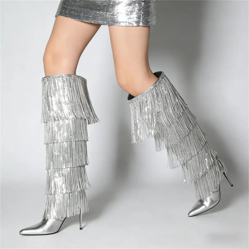 Fringe Over-the-Knee Stiletto Boots - Heelure™