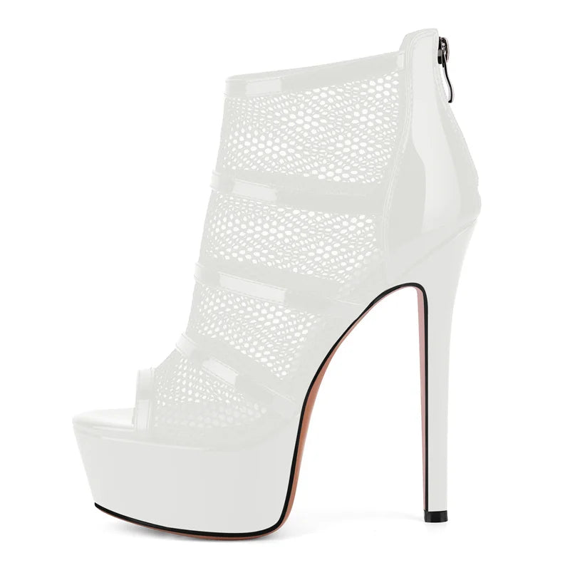 Mesh Peep-Toe Stiletto Ankle Boots High Heels - Heelure™