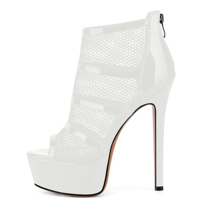 Mesh Peep-Toe Stiletto Ankle Boots High Heels - Heelure™