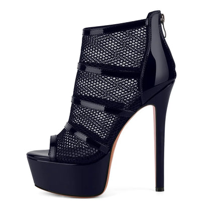 Mesh Peep-Toe Stiletto Ankle Boots High Heels - Heelure™