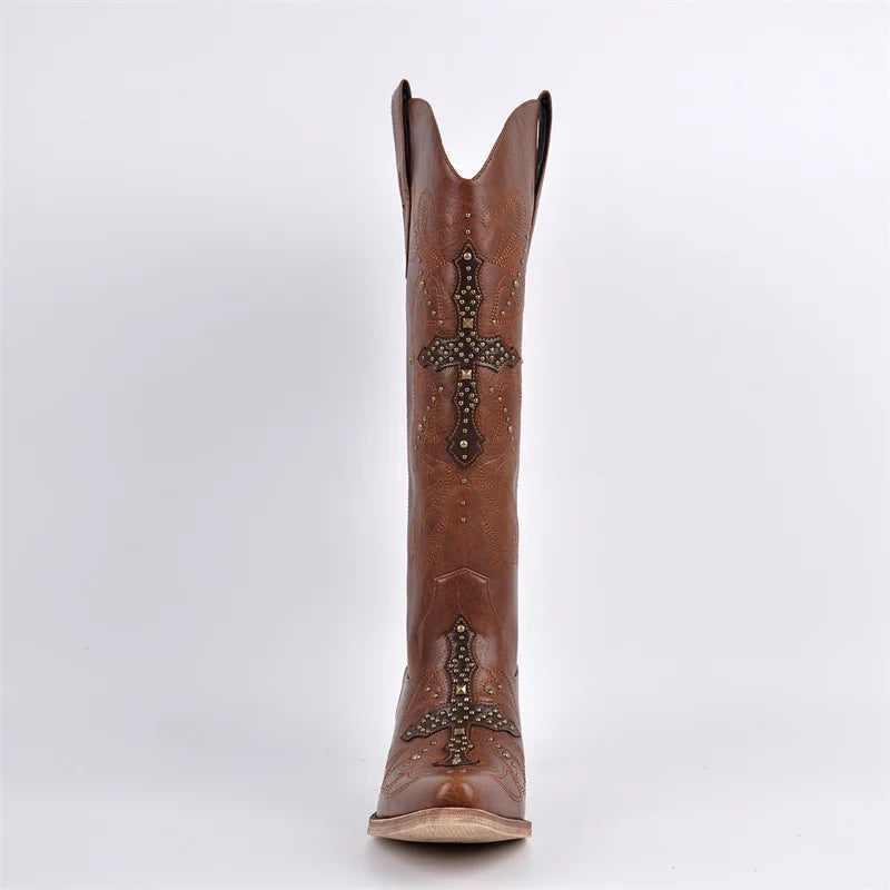 Rivelle Western Studded Knee-High Boots - Heelure™