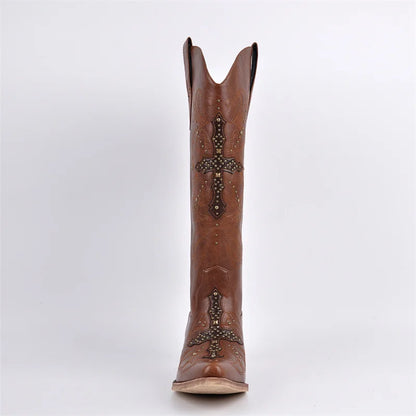 Rivelle Western Studded Knee-High Boots - Heelure™