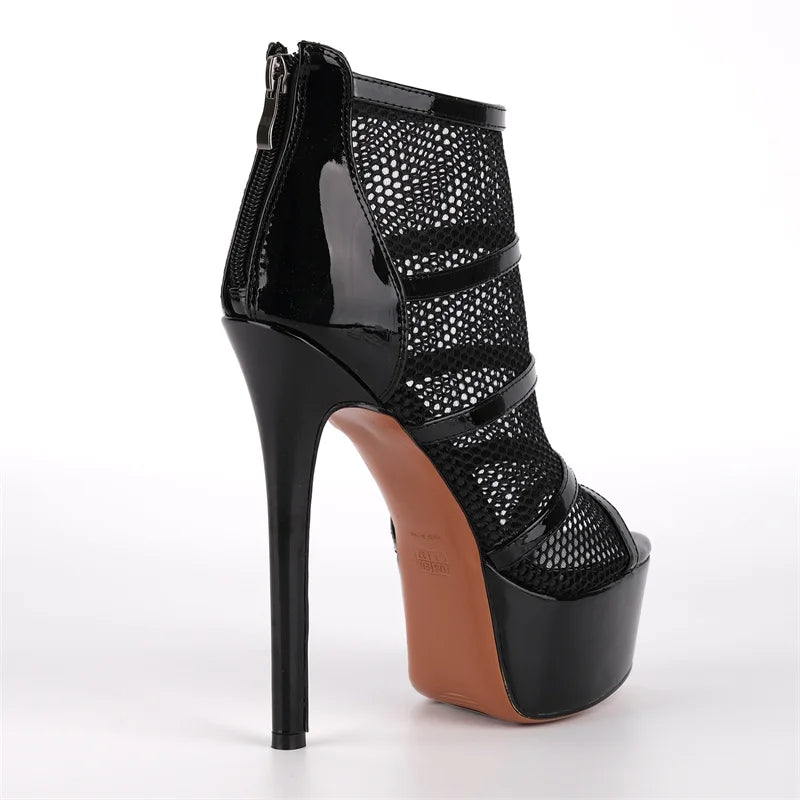 Mesh Peep-Toe Stiletto Ankle Boots High Heels - Heelure™