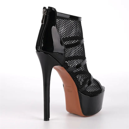 Mesh Peep-Toe Stiletto Ankle Boots High Heels - Heelure™