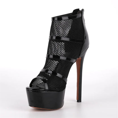 Mesh Peep-Toe Stiletto Ankle Boots High Heels - Heelure™