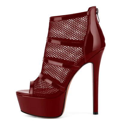 Mesh Peep-Toe Stiletto Ankle Boots High Heels - Heelure™