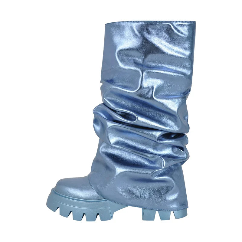 Metallic blue boot on a white background