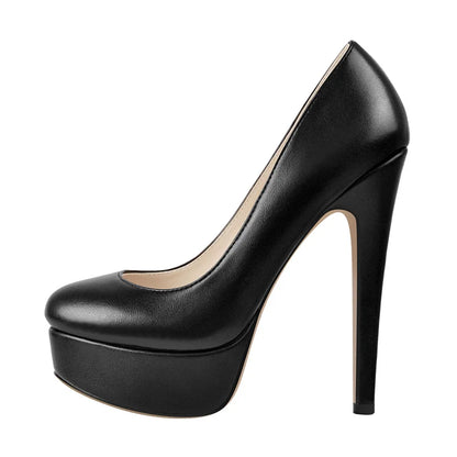 Black high-heeled platform shoe on a white background