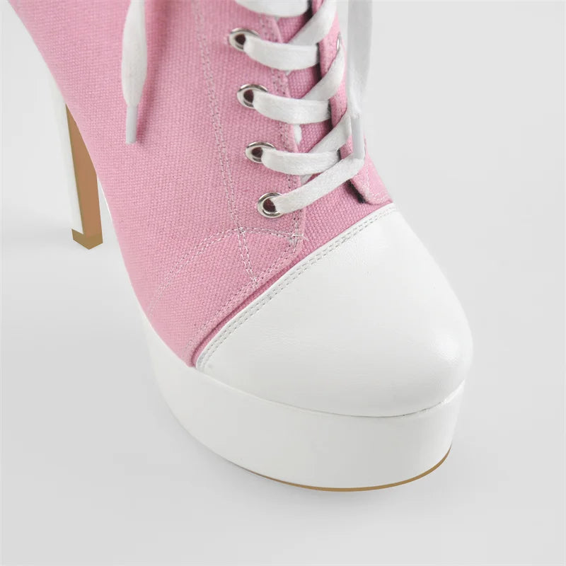 Canvas Ankle Platform Stiletto Boot Heels - Heelure™