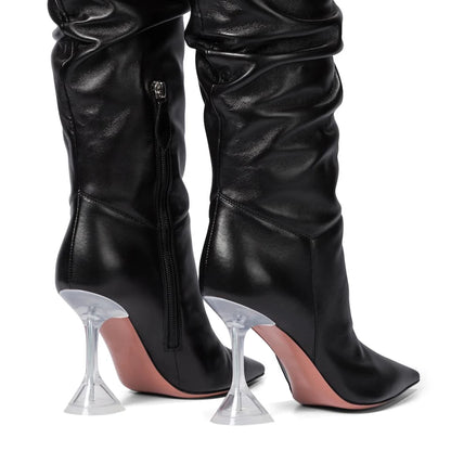 High Heels For Men | Thigh-High Leather Boots With Clear Heel