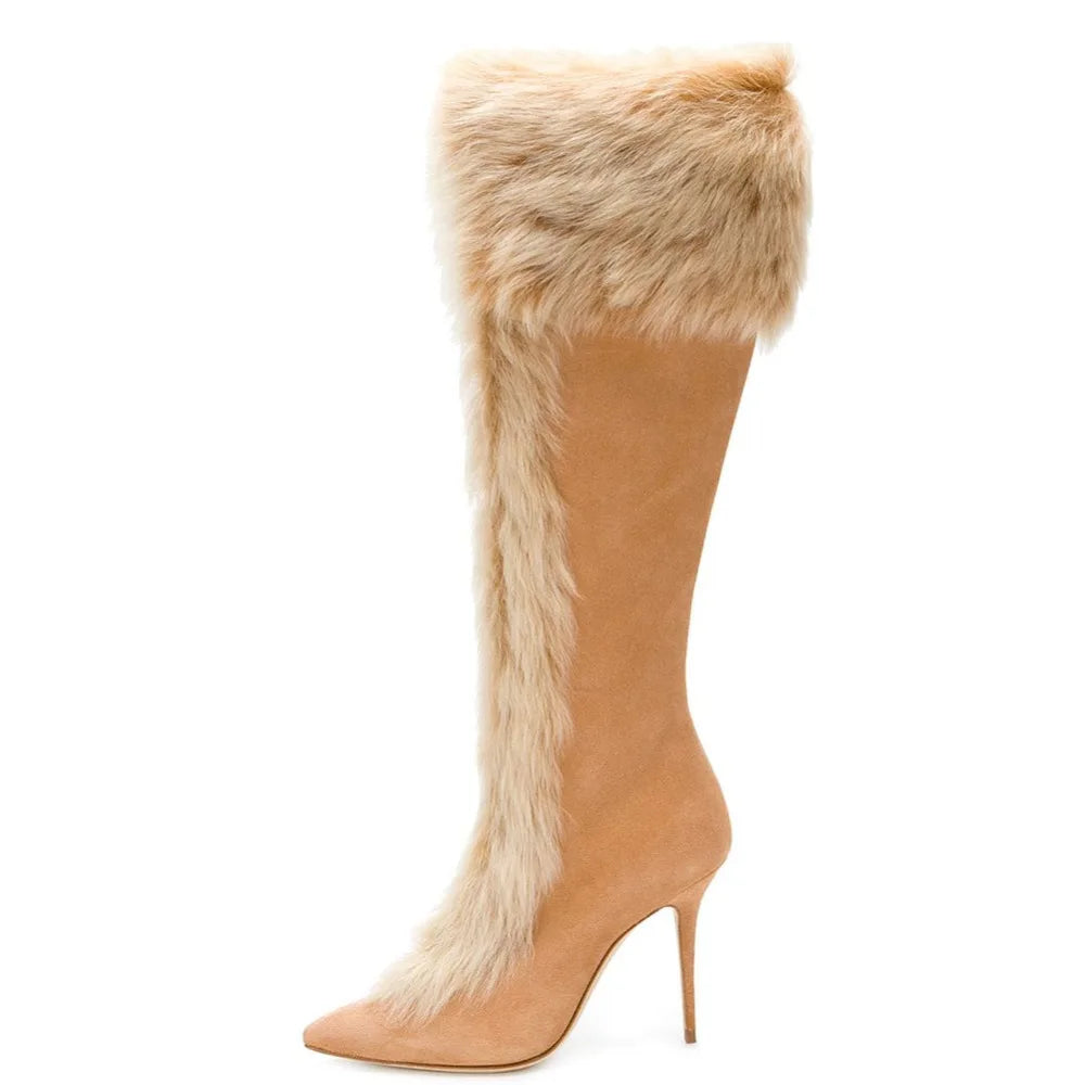 Luxurious Faux Suede and Fur Knee-High High Heels for Men: Stylish & Comfortable Boots