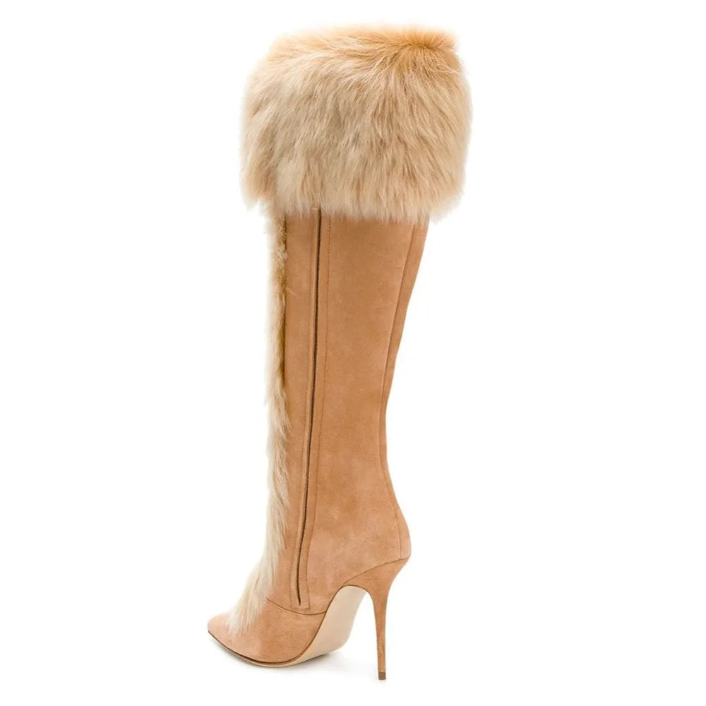 Luxurious Faux Suede and Fur Knee-High High Heels for Men: Stylish & Comfortable Boots