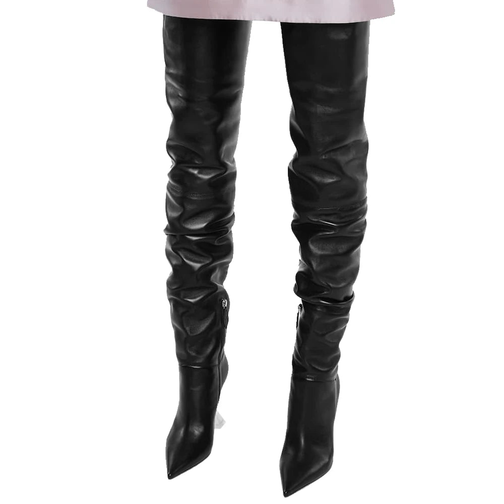 High Heels For Men | Thigh-High Leather Boots With Clear Heel
