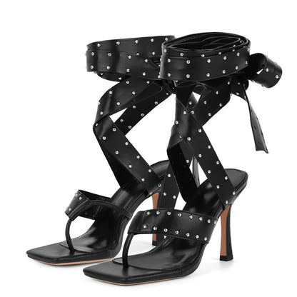 Rivet Lace-Up Gladiator Stiletto Sandals High Heels - Heelure™