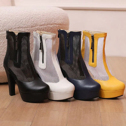 ORCHA LISA Summer Boots for Women Ultrahigh Heel 11.5cm Platform 2.5cm Zipper Breathable Mesh 48 49 50 Sexy Dating Bota