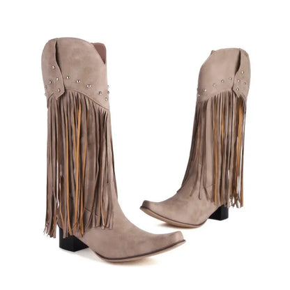 Knee-High Cowboy Fringe Boot Heels For Men