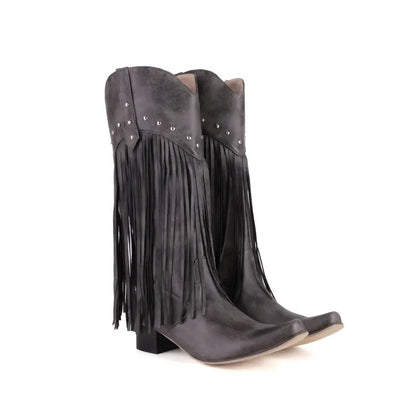 Knee-High Cowboy Fringe Boot Heels For Men