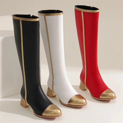 Modern Knee-High Block Heeled Boots for Men
