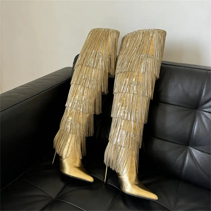 Fringe Over-the-Knee Stiletto Boots - Heelure™