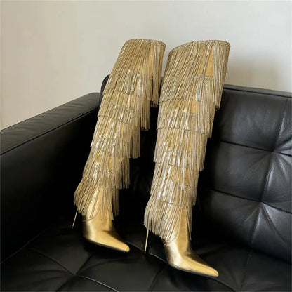 Fringe Over-the-Knee Stiletto Boots - Heelure™