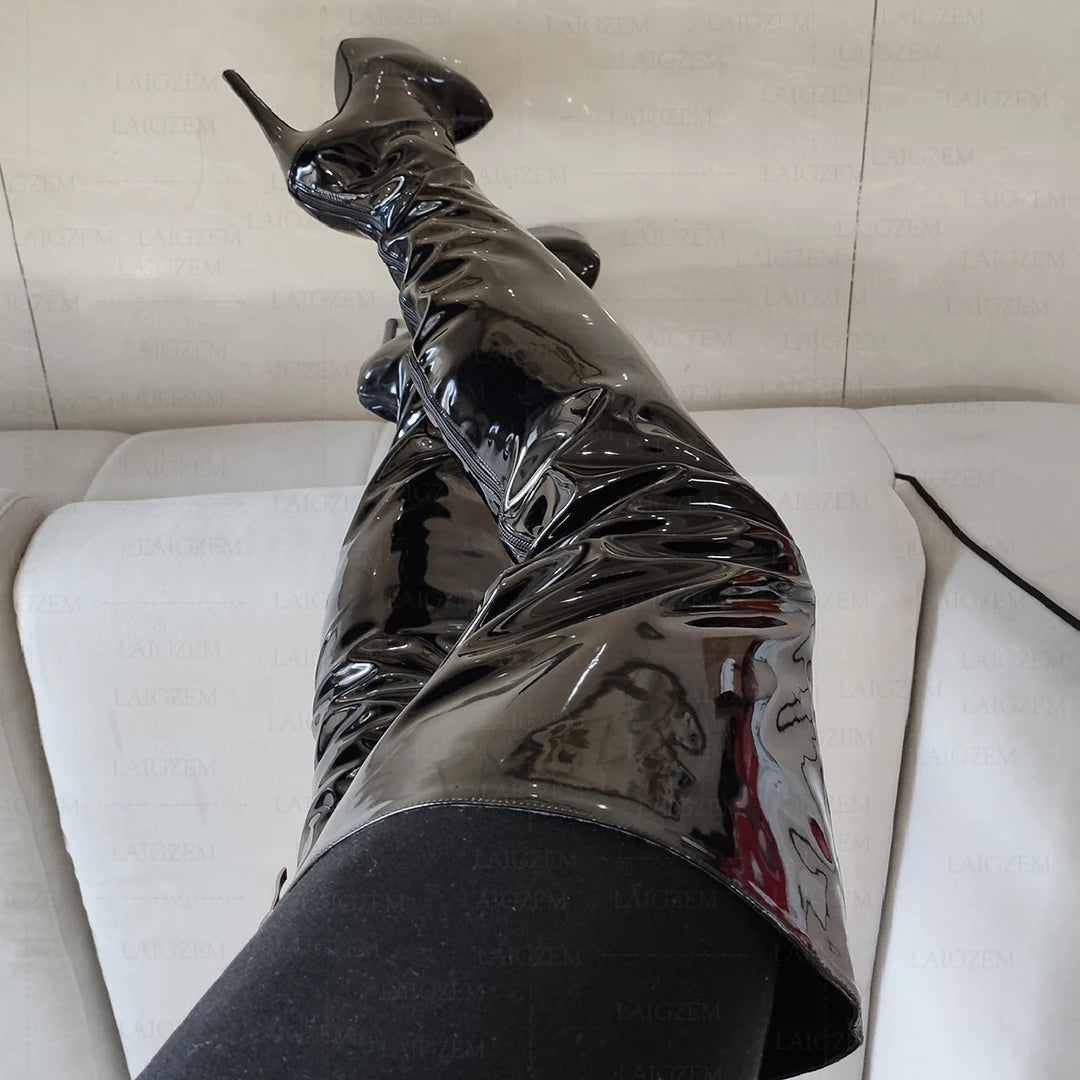 Bold Black Platform Thigh-High Heels for Men