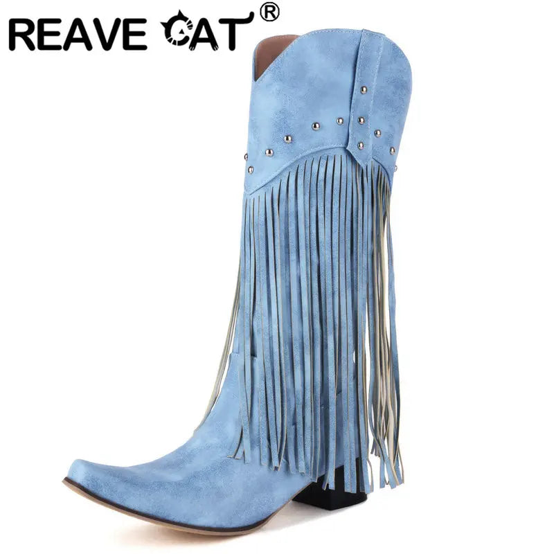 Knee-High Cowboy Fringe Boot Heels For Men