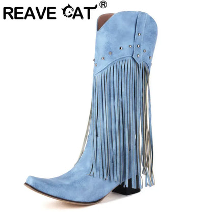 Knee-High Cowboy Fringe Boot Heels For Men
