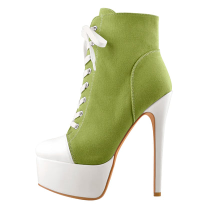 Canvas Ankle Platform Stiletto Boot Heels - Heelure™