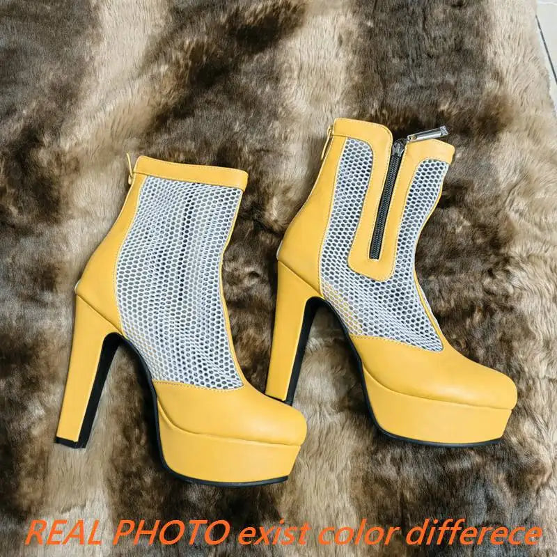 ORCHA LISA Summer Boots for Women Ultrahigh Heel 11.5cm Platform 2.5cm Zipper Breathable Mesh 48 49 50 Sexy Dating Bota