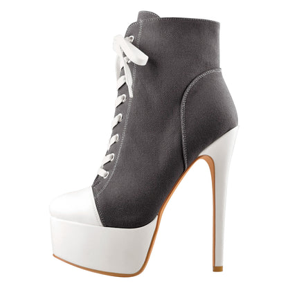 Canvas Ankle Platform Stiletto Boot Heels - Heelure™