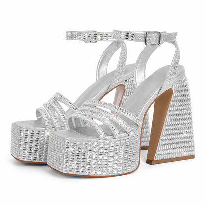Crystal Embroidered Platform Sandals - Heelure™