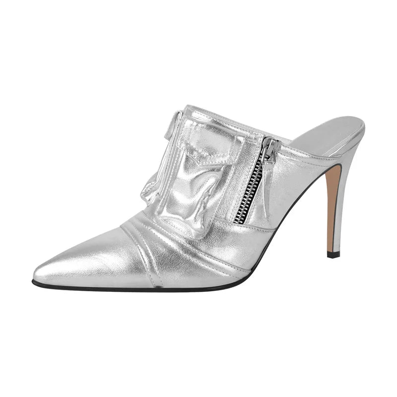 Denim Slip-On Mule Stiletto Sandals High Heels - Heelure™