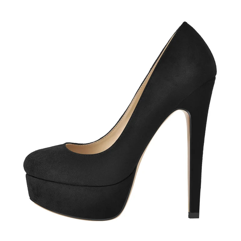 black stiletto high heel platform pumps