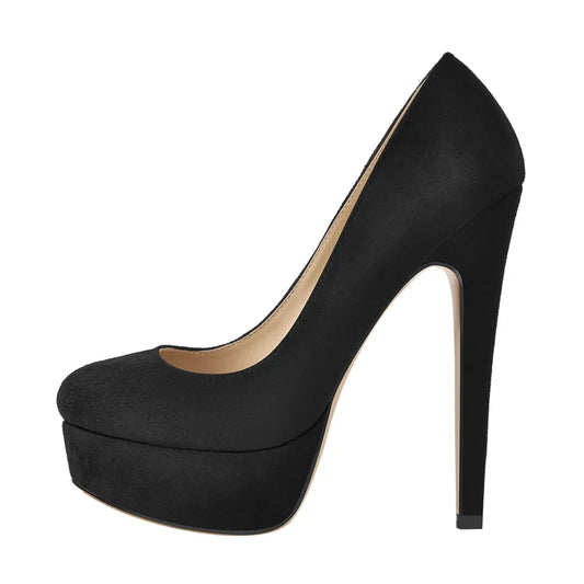black stiletto high heel platform pumps