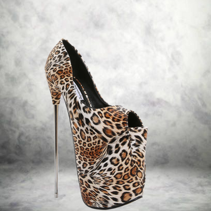 Leopard Print Fish Mouth High Heels Iron Stiletto Large Size