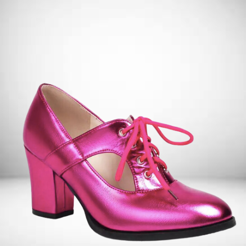 REAVE CAT New Women Pumps Round Toe Chunky Heels 7.5cm Lace Up Large Size 48 49 50 Shallow Office Lady Daily Shoes Gold Silver