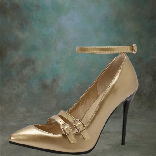 REAVE CAT Sexy Female Pumps 31 32 33 Pointed Toe Stiletto 10cm Ankle Buckle Strap Metal Decoration Large Size 49 50 Party Shoes